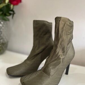 Topshop Olive Green Sock Heeled Booties